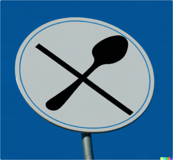 an image of a road sign with a spoon that is crossed out